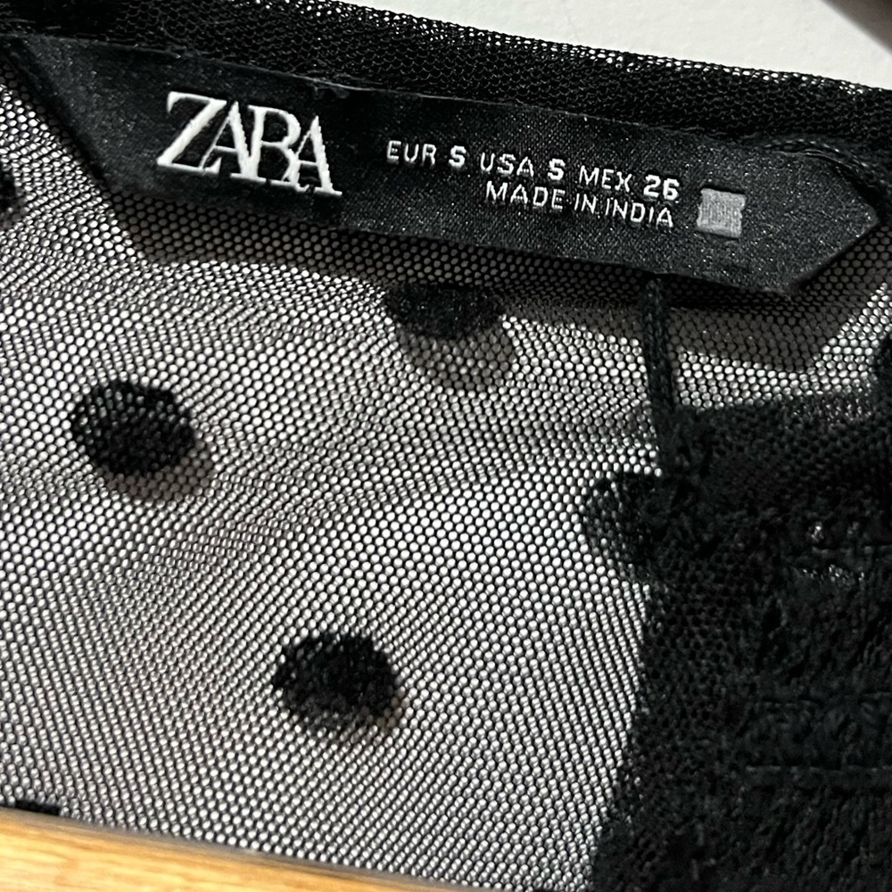 Zara Polka Dot Sheer Dress Womens Size Small Black - Picture 4 of 4
